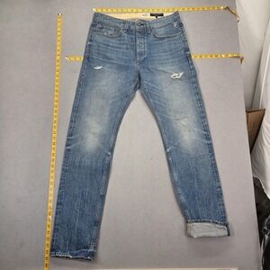 Rag & Bone Greenwich Jeans Mens Blue Straight Distressed Button Fly Fits 34x34